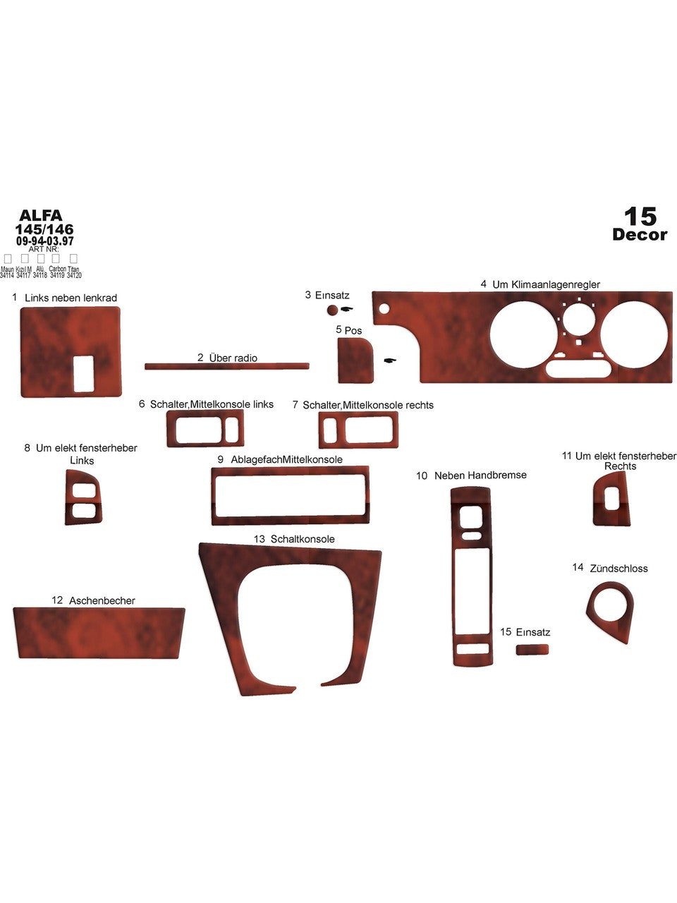 Alfa 145 / 146 1994-1997 15 parça Torpido Kaplama