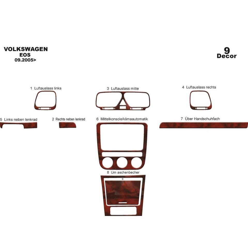 Volkswagen Eos 2005-2010 pcs 9  Fit Interior Dash Trim Cover Kit Wood Interior Panel
