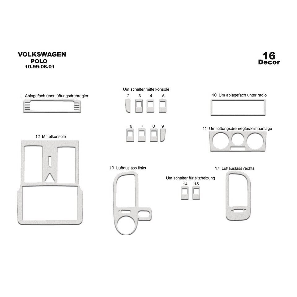 Aluminum Color Dash Trim Kit for Volkswagen Polo 1999-2001 Interior Panel