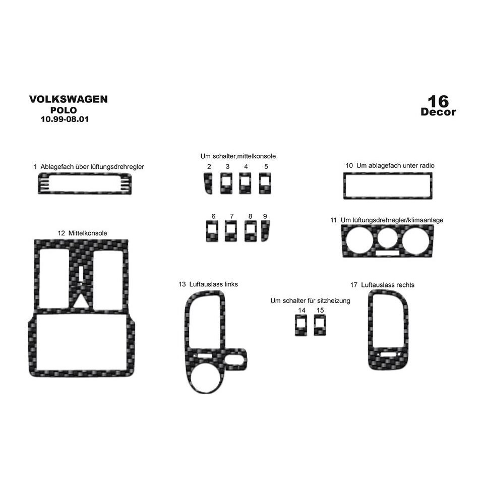 Carbon Fiber Look Dash Trim Kit for Volkswagen Polo 1999-2001 Interior Panel