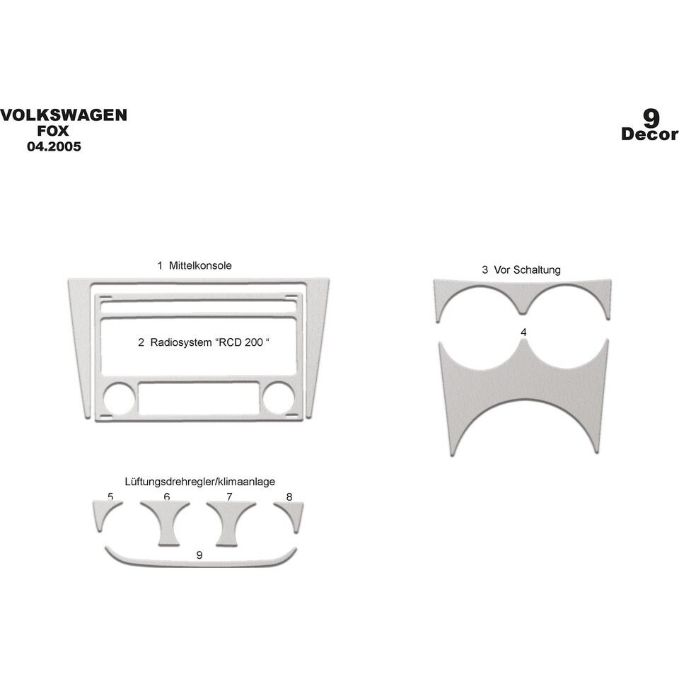 Aluminum Color Dash Trim Kit for Volkswagen Fox 2005-2012 pcs 9 Interior Panel