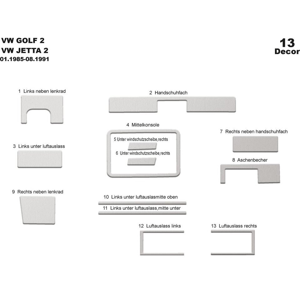 VW Golf II / Jetta 1985-1991 pcs 13 Fit Interior Dash Trim Cover Kit Wood
