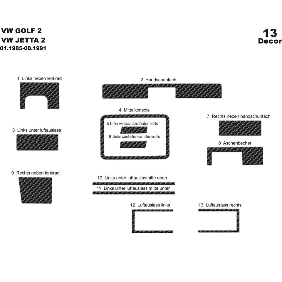 Carbon Fiber Look Dash Trim Kit for  VW Golf II / Jetta 1985-1991 pcs 13