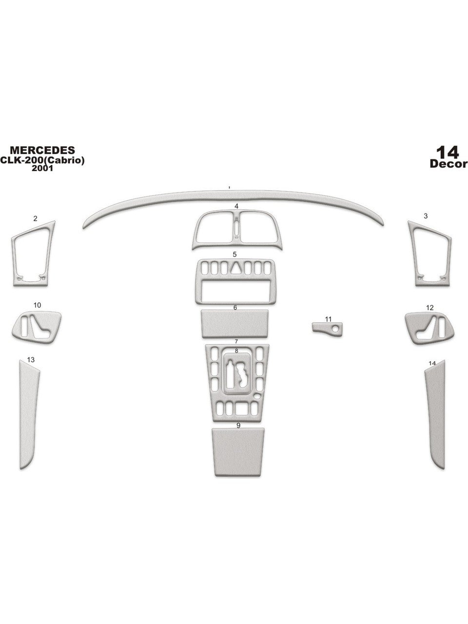 Mercedes CLK Cabrio 1999-2003 Fit Interior Dash Trim Cover Kit Carbon Fiber