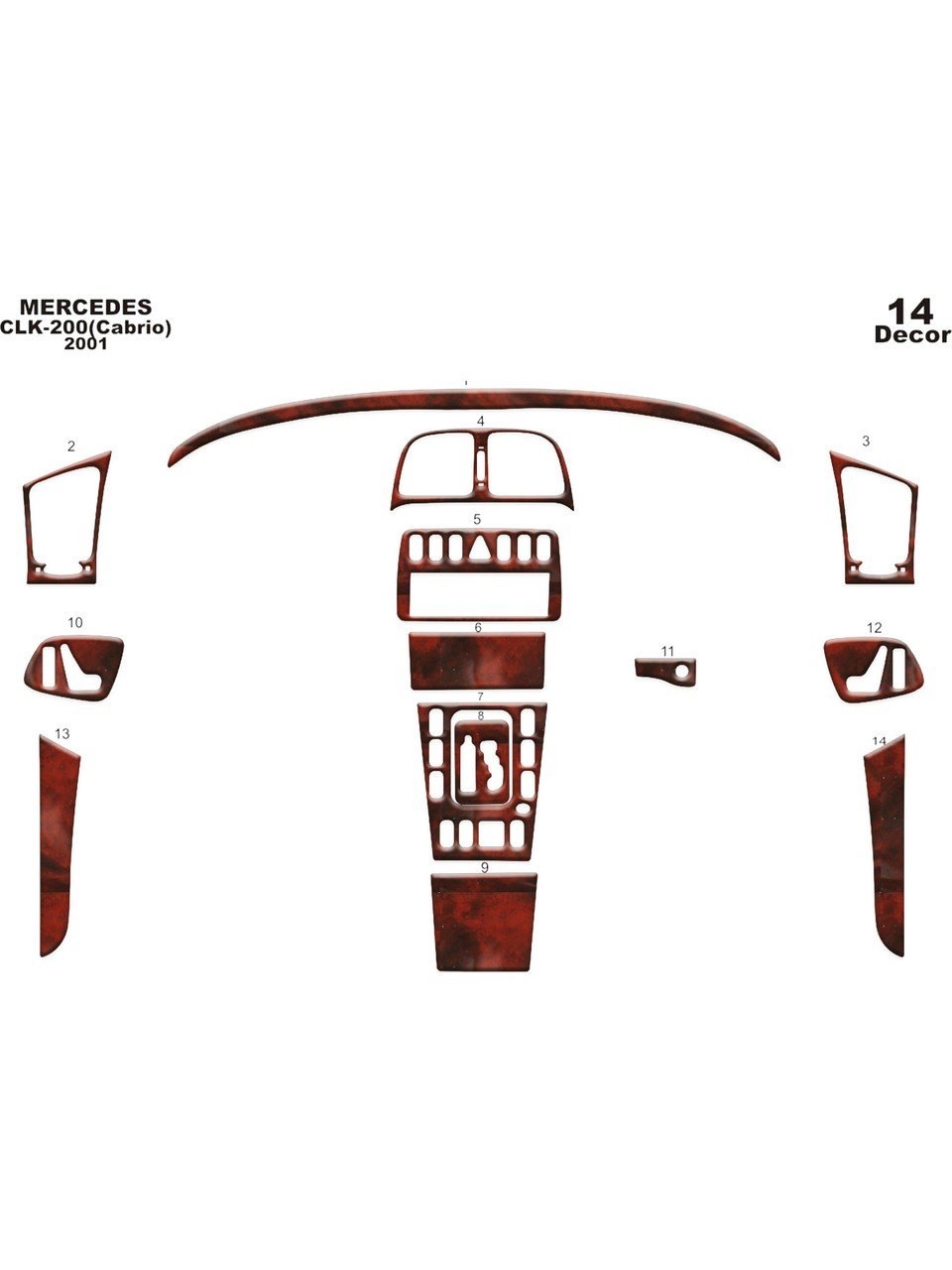 Mercedes CLK Cabrio 1999-2003 Fit Interior Dash Trim Cover Kit Carbon Fiber