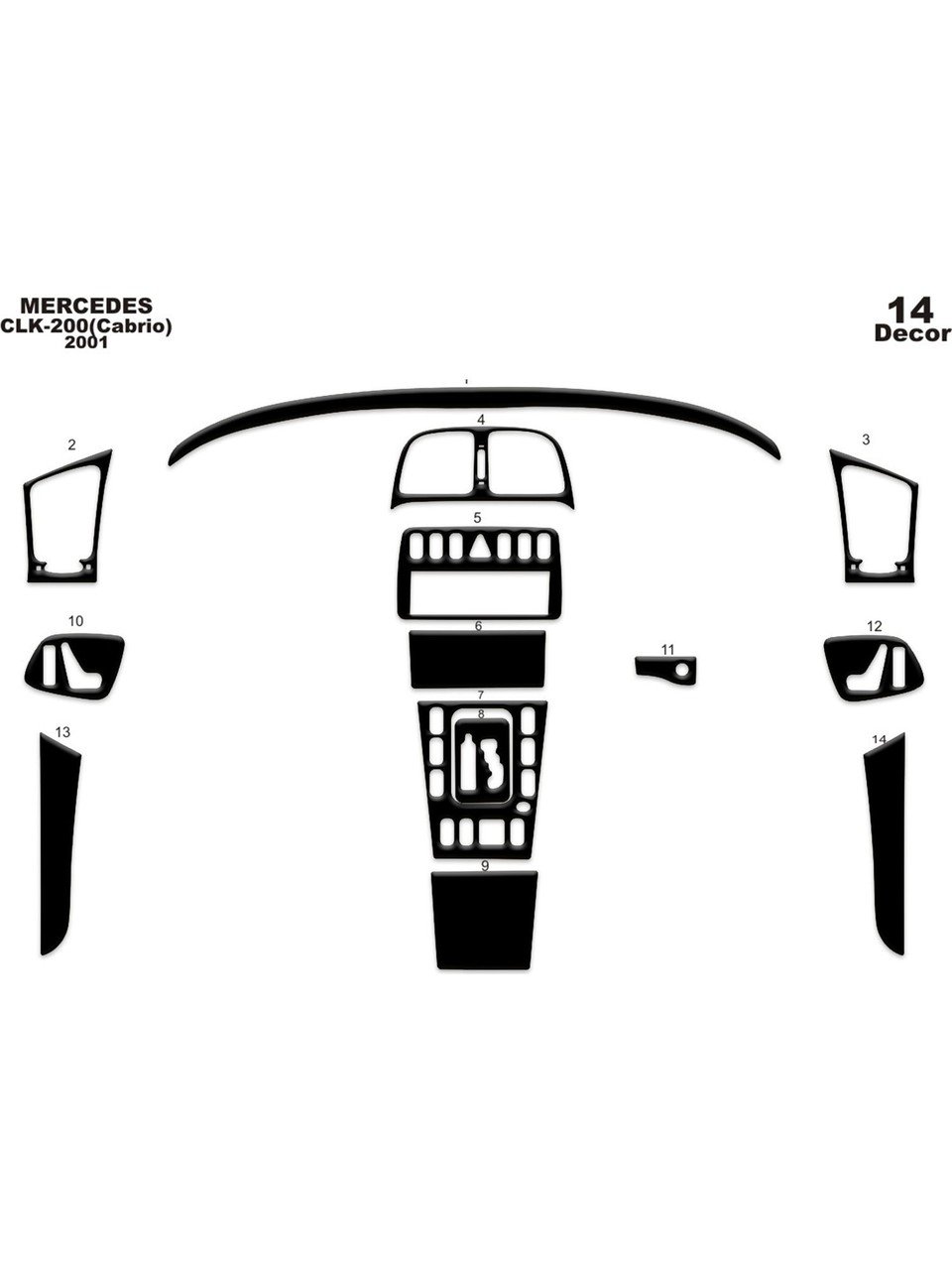 Mercedes CLK Cabrio 1999-2003 Fit Interior Dash Trim Cover Kit Carbon Fiber