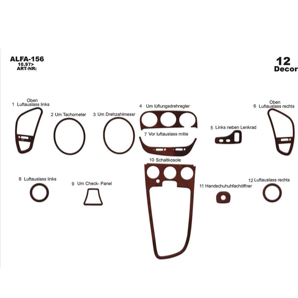 Carbon Fiber Look Dash Trim Kit for Alfa 156 1997 > pcs 12 Maun Kaplama