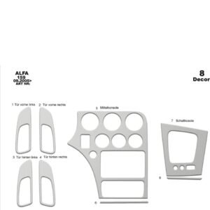 Wood Look Dash Trim Kit for Alfa 159 2005> pcs 8 Maun Kaplama