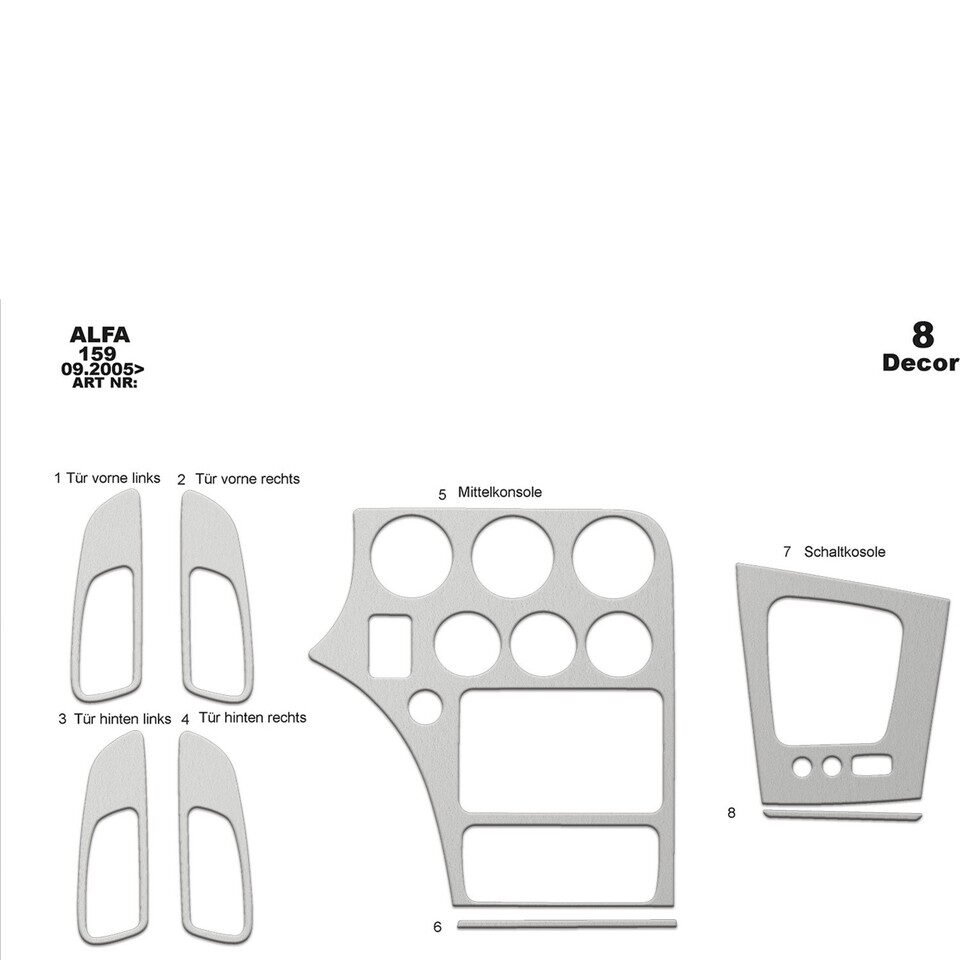 Wood Look Dash Trim Kit for Alfa 159 2005> pcs 8 Maun Kaplama
