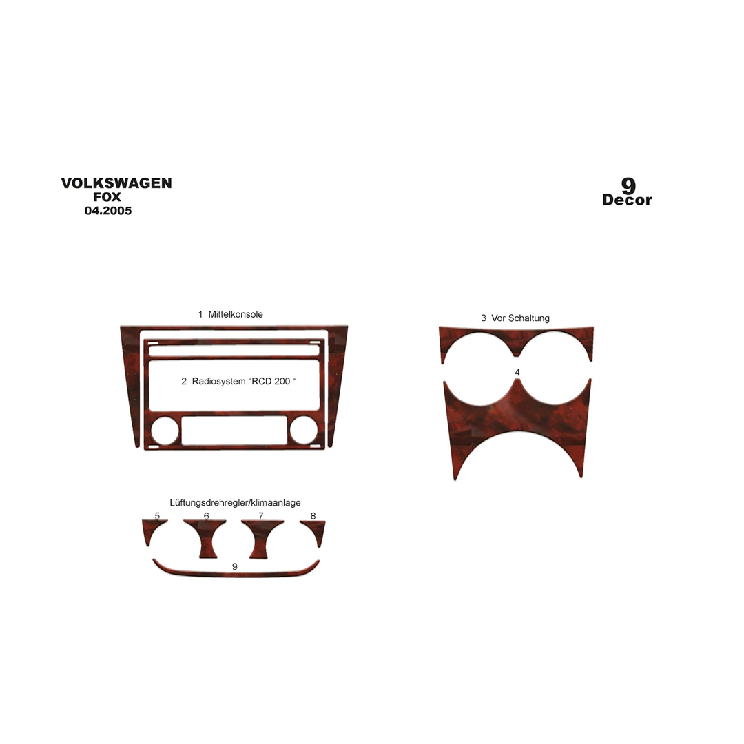 Volkswagen Fox 2005-2012 pcs 9 Fit Interior Dash Trim Cover Kit Wood