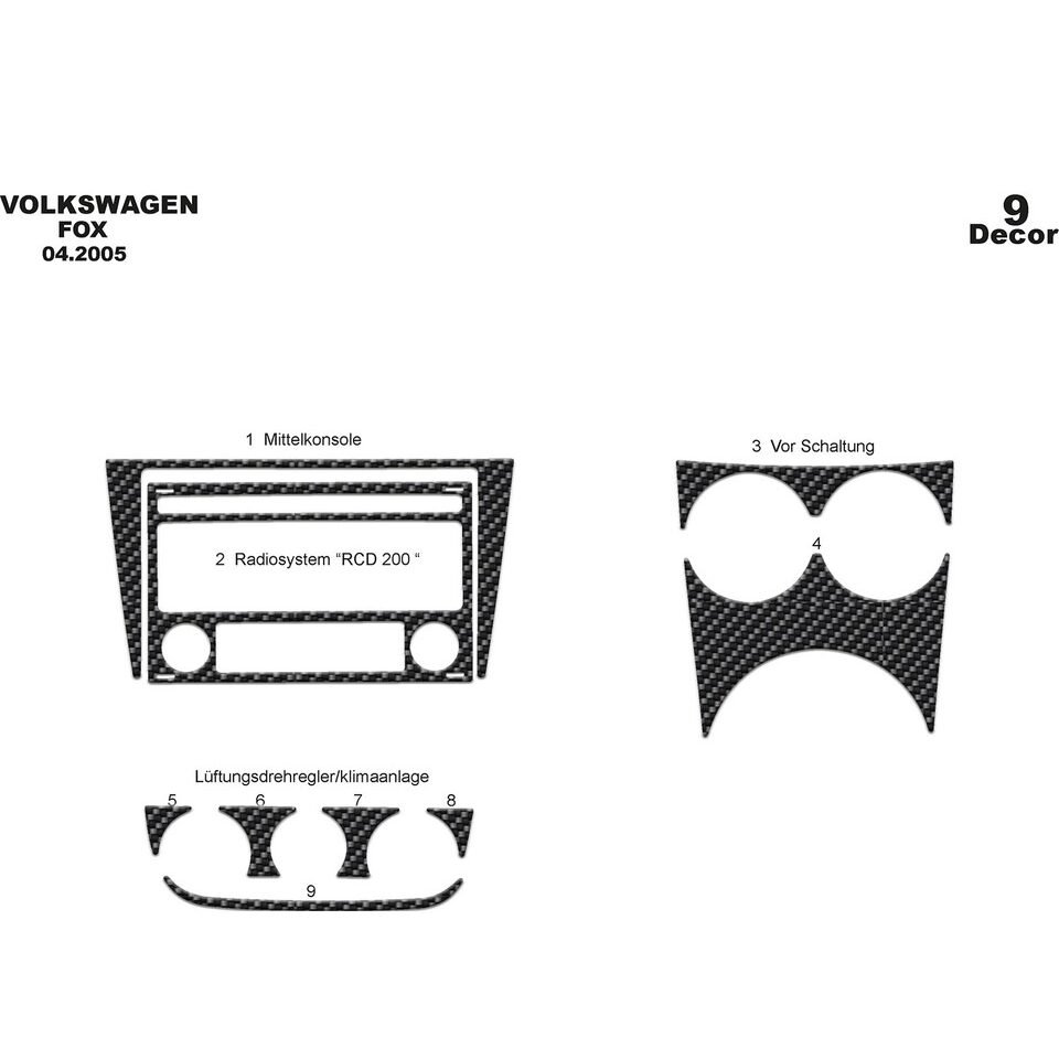 Carbon Fiber Look Dash Trim Kit for Volkswagen Fox 2005-2012 pcs Interior Panel