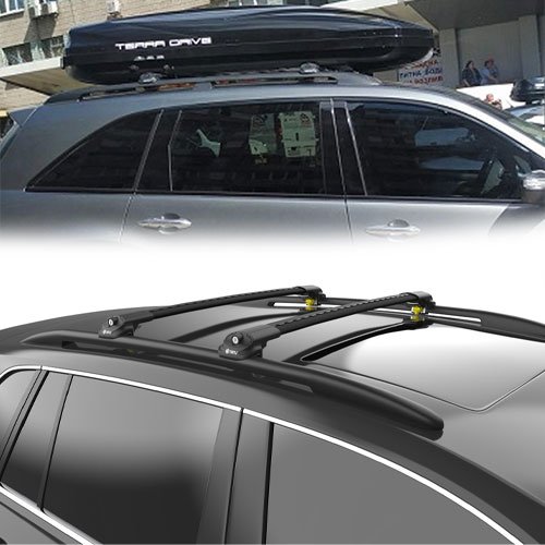 Acura MDX YD2 2007-2013 Roof Rack Cross Bars Black Raised Rails Pair Turtle Air 1