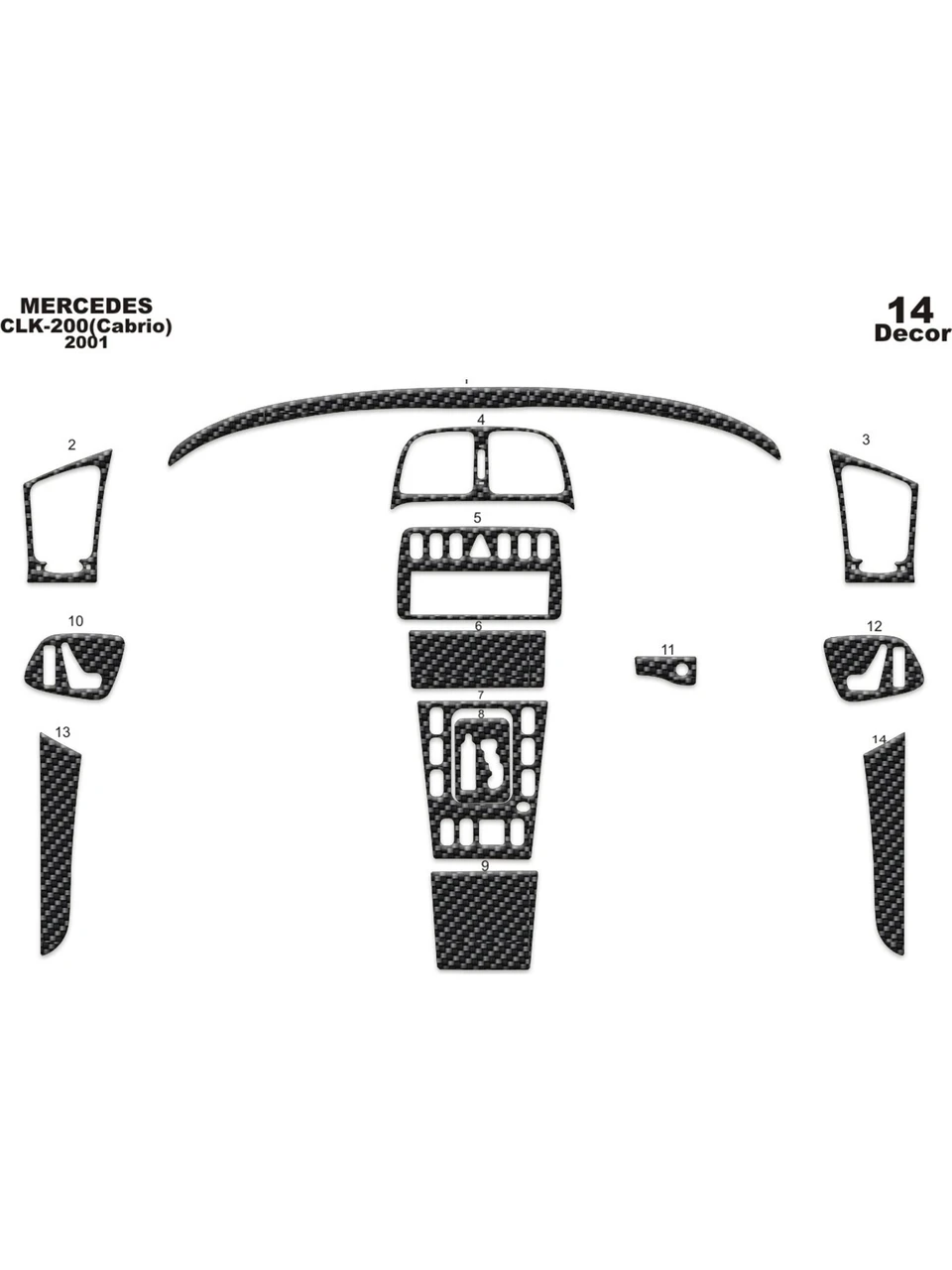 Mercedes CLK Cabrio 1999-2003 Fit Interior Dash Trim Cover Kit Carbon Fiber